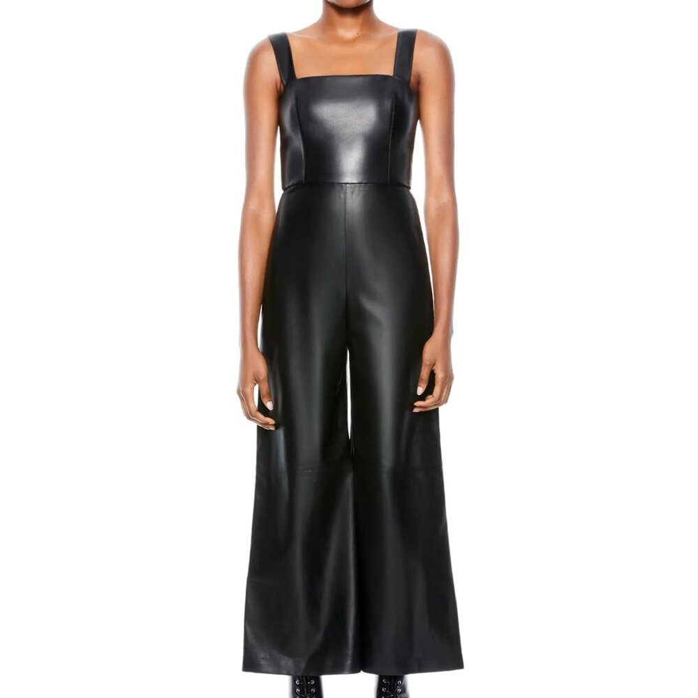 Alice + Olivia Vegan Leather Wide Leg Jumpsuit
